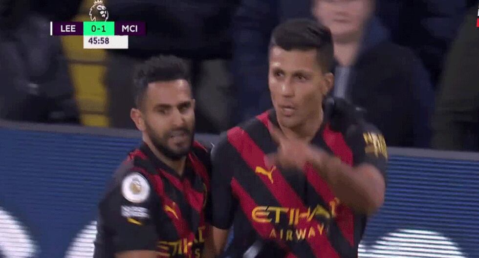 En la última del primer tiempo: Rodrigo marcó el 1-0 del Manchester City vs. Leeds 