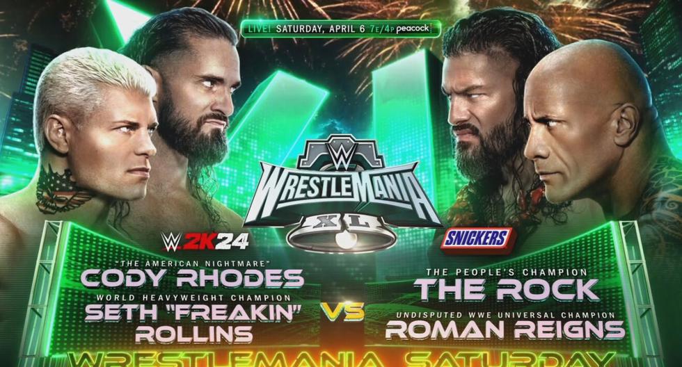 ¿A qué hora pelearon La Roca y Roman Reigns vs. Rhodes y Rollins en Wrestlemania 40?