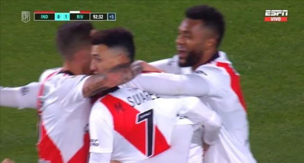 At 92': Matías Suárez's goal for River Plate's 1-0 against Independiente in the Professional League.