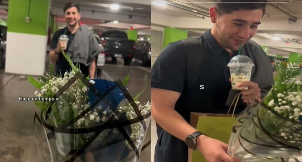 Muchacho es viral por su sorprendente reacción luego que su novia le regaló flores
