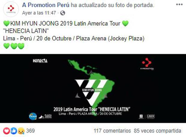Así anunció la productora el concierto de Kim Hyun-joong. (Foto: Captura)