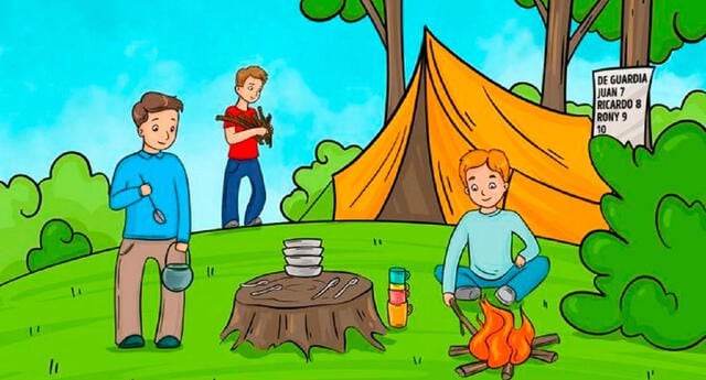 Encuentra el error en la imagen del camping entre amigos del desafío visual. (Difusión)