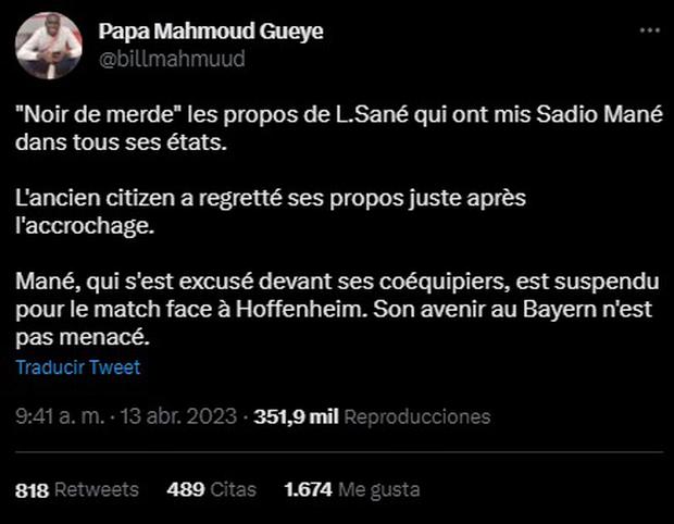 Pape Mahmoud Gueye, primo de Mané, dio detalles de la pelea con Sané. (Foto: Captura de Twitter)