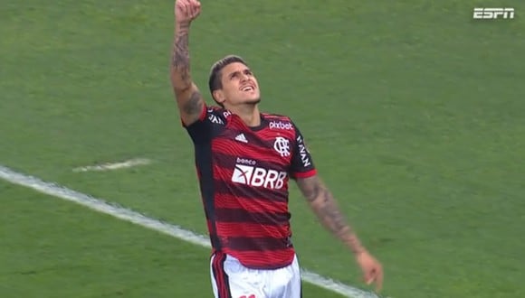 Pedro anotó el 1-0 de Flamengo vs. Tolima por la Copa Libertadores 2022. (Foto: Captura de ESPN)