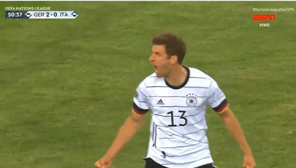 Müller anota el gol para el 3-0 de Alemania vs Italia por Nations League. (Fuente: ESPN)