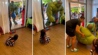 Viral: ‘Hulk’ asusta a niños al tropezar durante su ‘entrada triunfal’ a fiesta infantil
