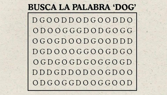 Reto viral: ¿eres capaz de encontrar la palabra ‘DOG’ en esta sopa de letras? El 94% fracasó en su intento (Foto: Facebook).