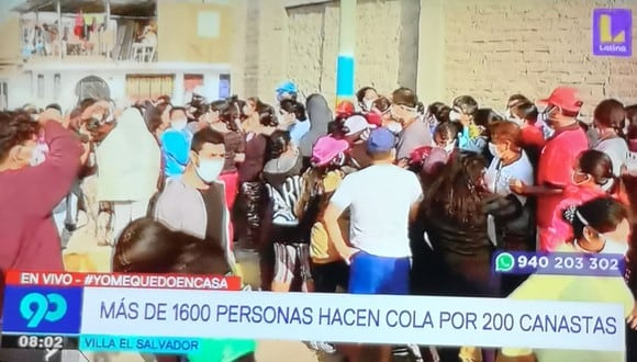 Deportivo Municipal no contaba con las garantías para entregar canastas en Villa El Salvador. (Captura Latina TV)