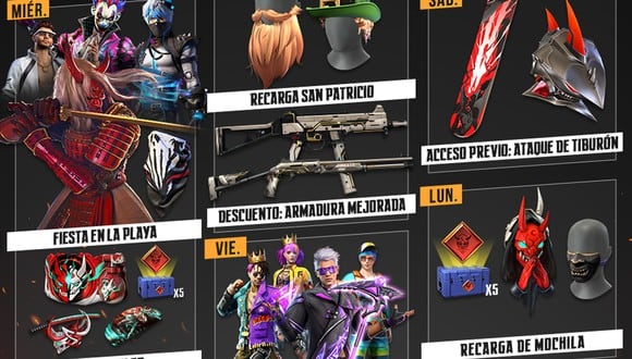 Free Fire: recompensas se la agenda semanal del 16 al 21 de marzo. (Foto: Garena)