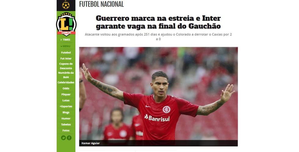 Paolo Guerrero anotó el 1-0 del Inter de Porto Alegre ante Caxias. (Lance!)