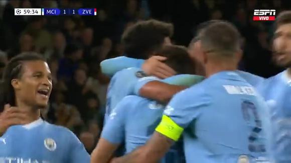 Julián Álvarez anotó el 2-1 de Manchester City vs. Estrella Roja. (Video: ESPN)