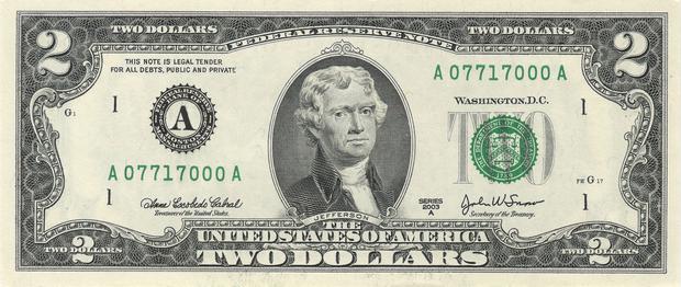 La parte principal del billete de dos dólares (Foto: PCGS)