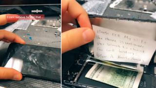 Un insólito mensaje acompañado de dinero: los hallazgos de un hombre al abrir un celular para repararlo