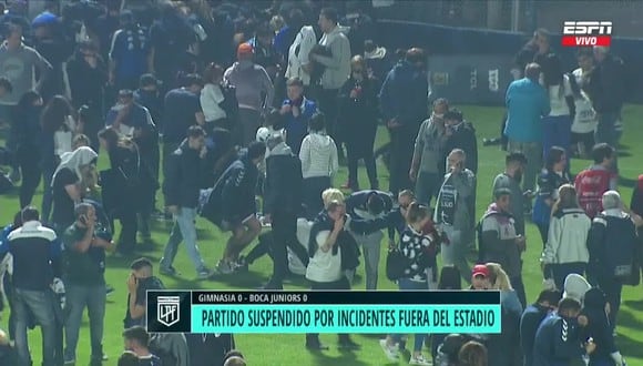 Partido entre Boca Juniors y Gimnasia fue suspendido por falta de garantías. (Captura: ESPN)