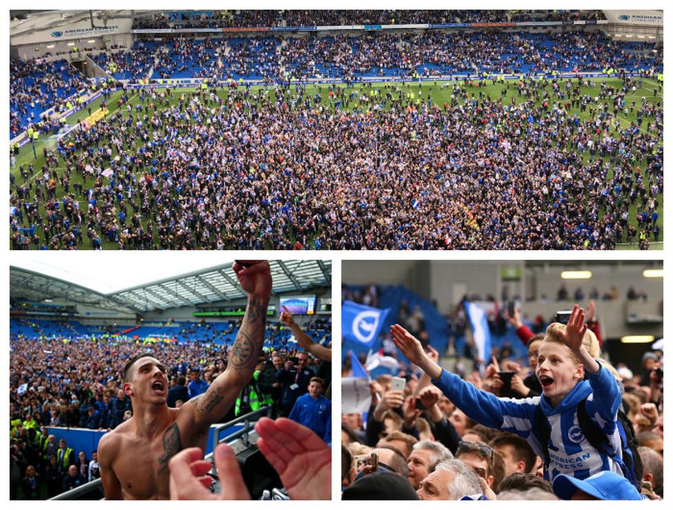 La 'locura' de los hinchas del Brighton & Hove Albion tras el ascenso a la Premier League. (Getty Images)