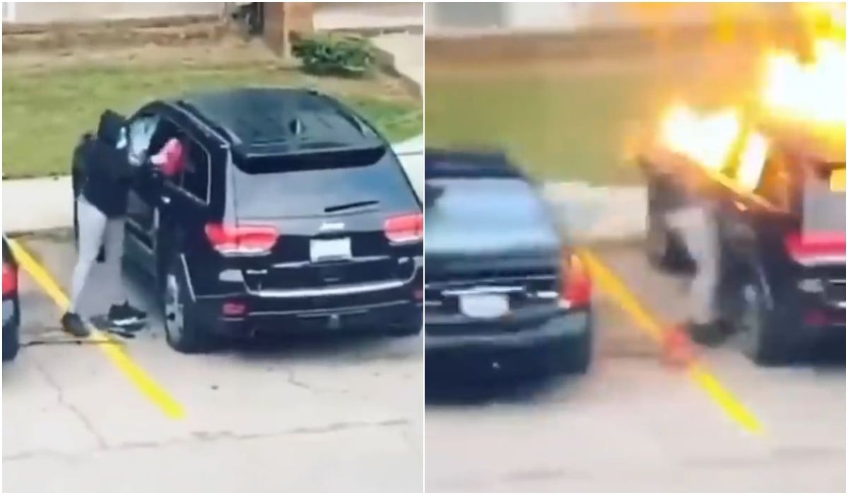 Le prende fuego al auto de su exnovio y termina explotándole en la cara. (Captura/YouTube)