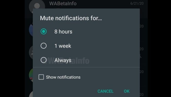 Así podrás silenciar un chat para siempre en WhatsApp. (Wabetainfo)