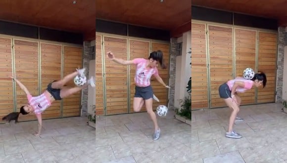 Freestyler chilena hace magia pura al mostrar su amplio dominio del balón.| Crédito: @catavegap / TikTok.