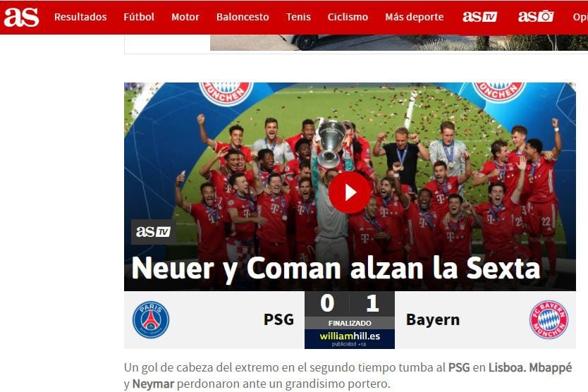 El diario AS de España resaltó la importancia de Coman y Neuer en el logro.