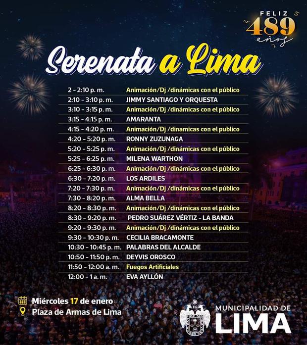 Revisa el cronograma de actividades del miércoles 17 de enero. (Foto: Municipalidad de Lima)