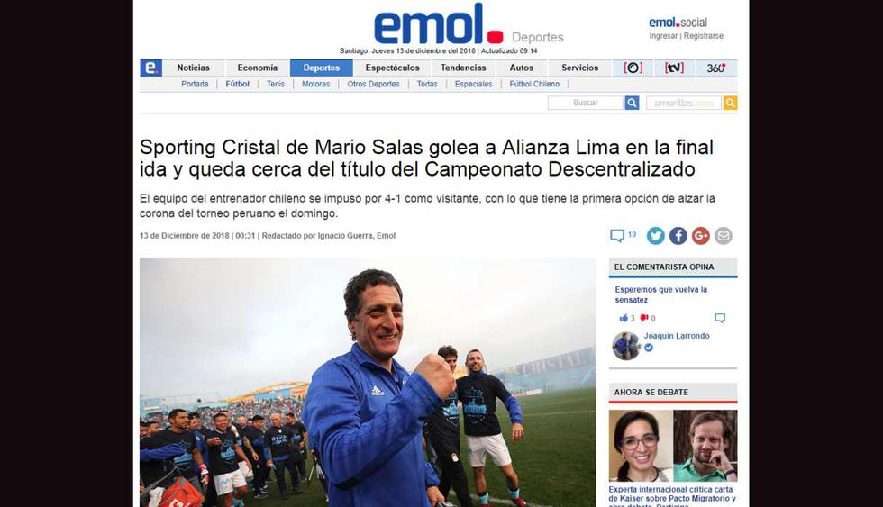 Así informó la prensa de Chile sobre la goleada del Sporting Cristal de Mario Salas (Foto: Captura de pantalla).