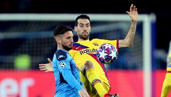 Sergio Busquets no podrá jugar la vuelta ante Napoli por acumulación de amarilla. (Getty)