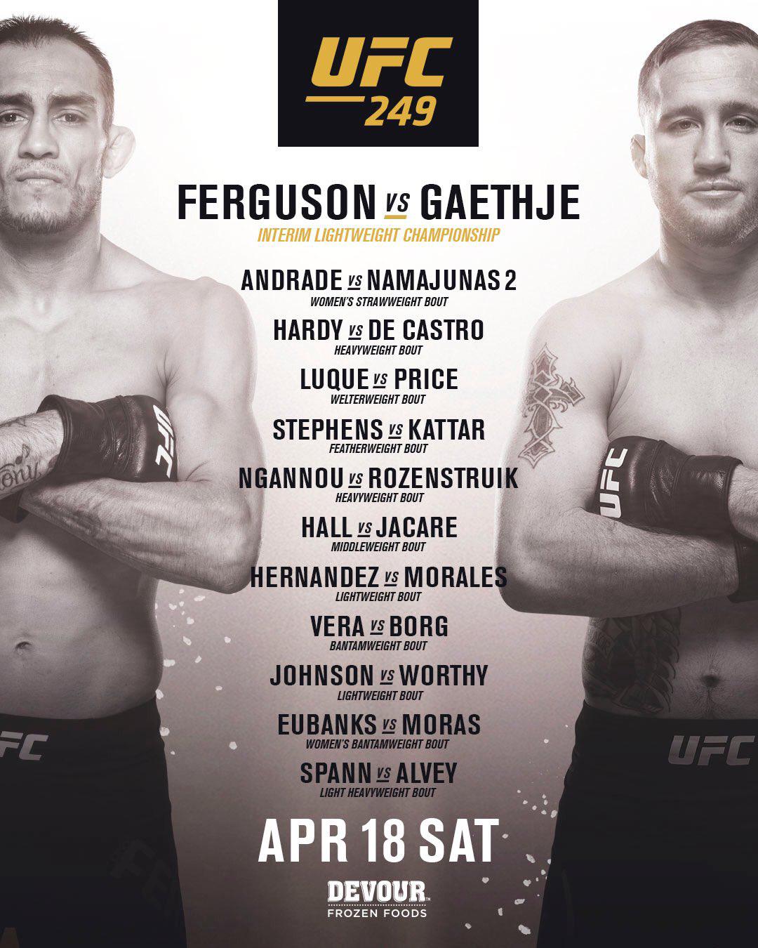 La cartelera completa del UFC 249. (UFC)