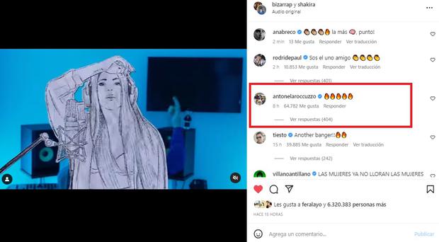 El comentario de Antonela Roccuzzo a la publicación en Instagram del productor argentino Bizarrap y Shakira (Foto: Bizarrap/ Instagram)