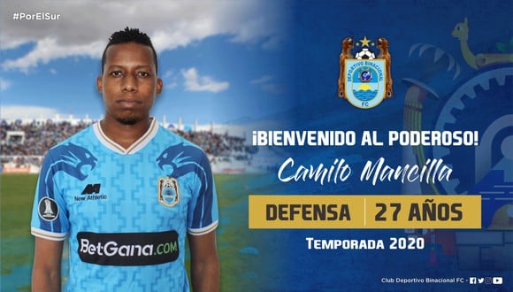 Camilo Mancilla es el nuevo defensa del 'Poderoso del Sur', para esta temporada 2020. (Foto: Binacional)