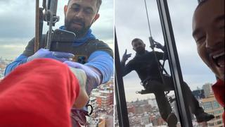 Video viral: J Balvin es sorprendido por limpiavidrios a cientos de metros de altura
