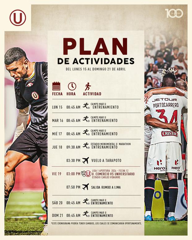 El plan de actividades de Universitario de Deportes.