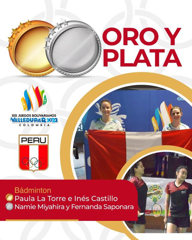 Inés Castillo y Paula La Torre ganaron medalla de oro en bádminton para Perú. (Foto: Comité Olímpico Perú)