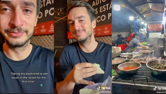 El sujeto no pudo contener las lágrimas al probar, por primera vez, tacos hechos en la calle. (Foto: Composición)