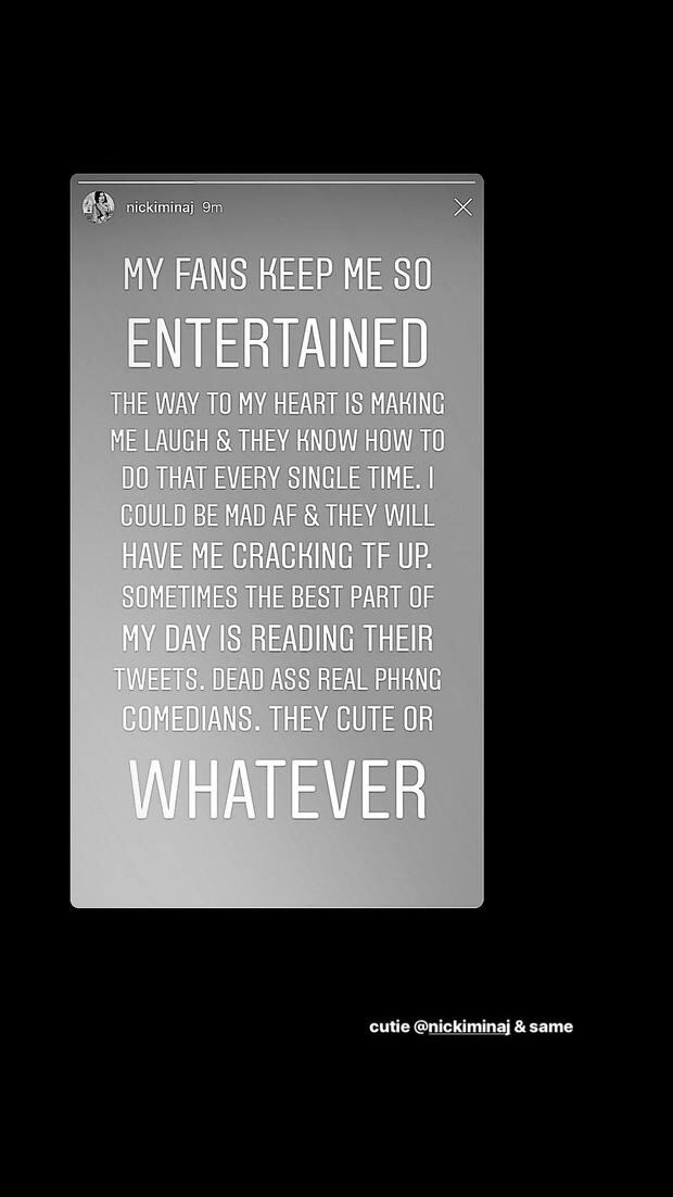 Ariana Grande compartió imagen de Nicki Minaj relacionada al apoyo que recibe de sus fans. (Imagen: arianagrande)