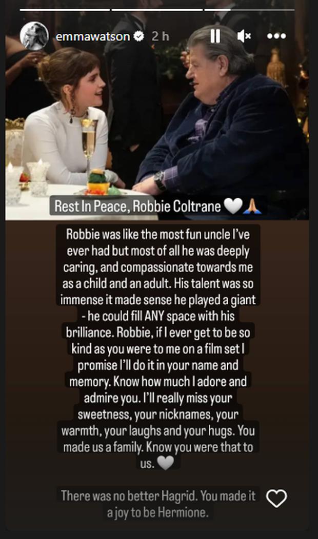 Emma Watson se despidió de Robbie Coltrane. (Foto: @emmawatson).