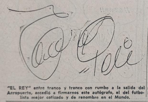 El autógrafo que Pelé le dio a "El Comercio". (Foto tomada del archivo de la Hemeroteca de la Biblioteca Nacional del Perú)