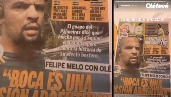 La publicación de Felipe Melo a días del vital duelo por Copa Libertadores. (Captura/Instagram)