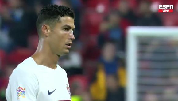 Cristiano Ronaldo salió muy disgustado del terreno de juego, a pesar del triunfo de su selección en Praga. (Foto: Captura ESPN)