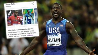 No lo perdonan: 'trolearon' a Justin Gatlin en Wikipedia tras derrotar a Usain Bolt