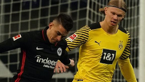 Rafael Santos Borré y Erling Haaland tuvieron un breve altercado en el Eintracht Frankfurt vs. Borussia Dortmund por la fecha 19 de la Bundesliga. (Foto: Getty Images)