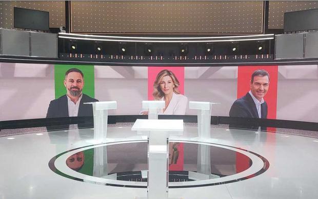Santiago Abascal (Vox). Yolanda Díaz (Sumar) y Pedro Sánchez (PSOE) estarán presentes en el debate final (Foto: RVTE)