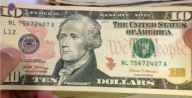Alexander Hamilton en el billete de 10 dólares (Foto: Beto coin/YouTube)