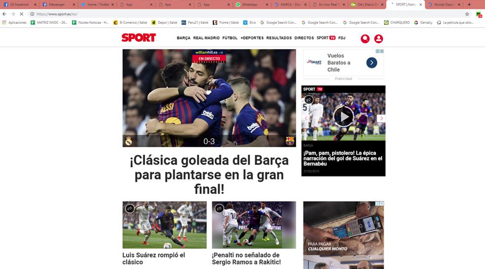 Mira las portadas del mundo que hablaron del clásico entre real Madrid vs. Barcelona. (Foto: Sport)