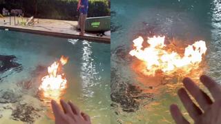 Piscina llena de agua se prende fuego en video viral que desconcierta a más de uno en TikTok