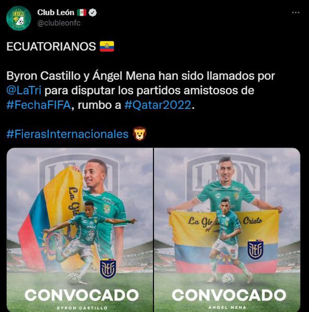León felicitó a Byron Castillo y Ángel Mena por su convocatoria a la selección de Ecuador.  (fotografía)