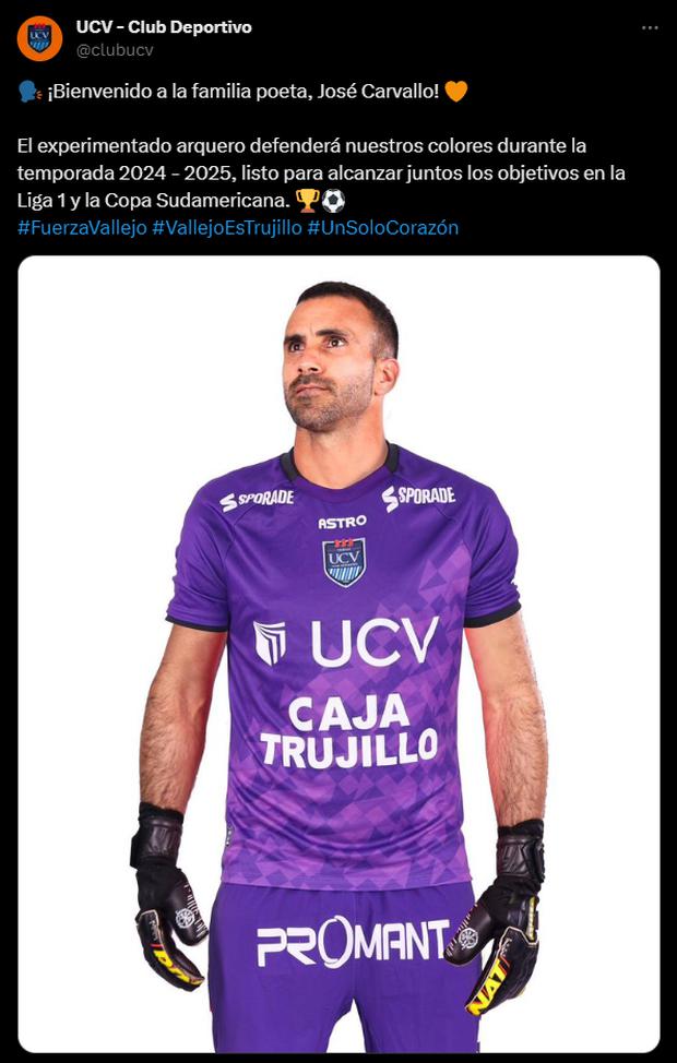 José Carvallo fue presentado como nuevo arquero de César Vallejo, para la temporada 2024. (Foto: Twitter)