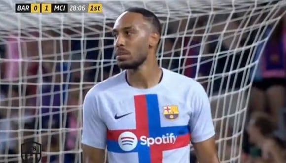 Gol de Aubameyang para el 1-1 en Barcelona vs. Manchester City. (Captura: Barça TV)