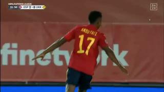 ¡Y con récord! Ansu Fati anotó un golazo para el 3-0 de España sobre Ucrania [VIDEO]