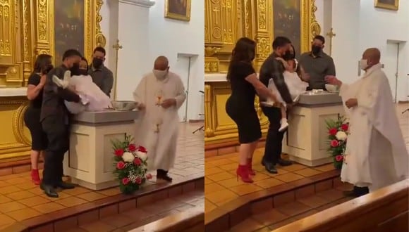 Un video viral muestra la curiosa reacción de una niña al ser bautizada. | Crédito: @El_Triqui_ / Twitter