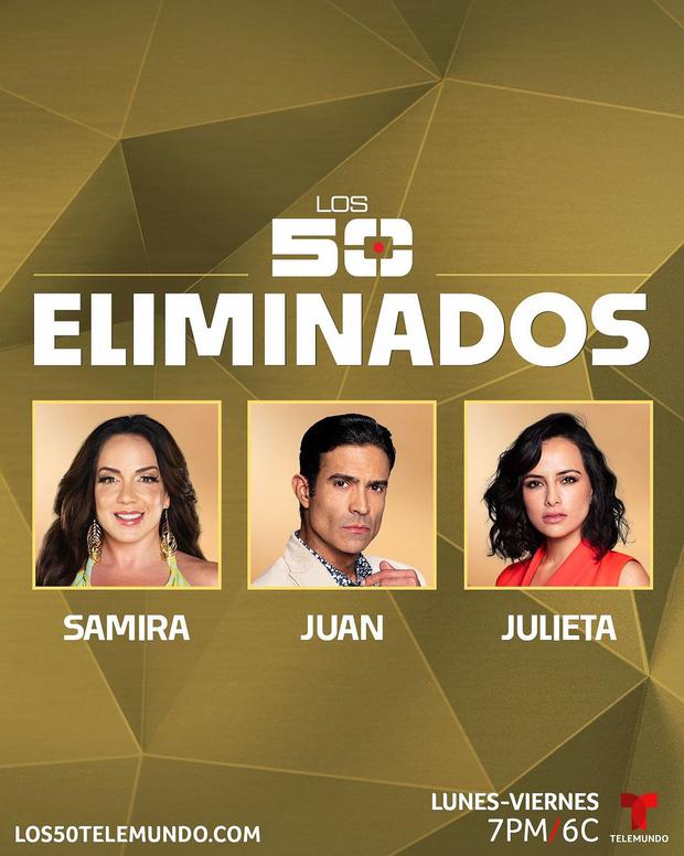 Samirar Jalil, Juan Vidal y Julieta Grajalde fueron los primeros eliminados de "Los 50" (Foto: Telemundo)